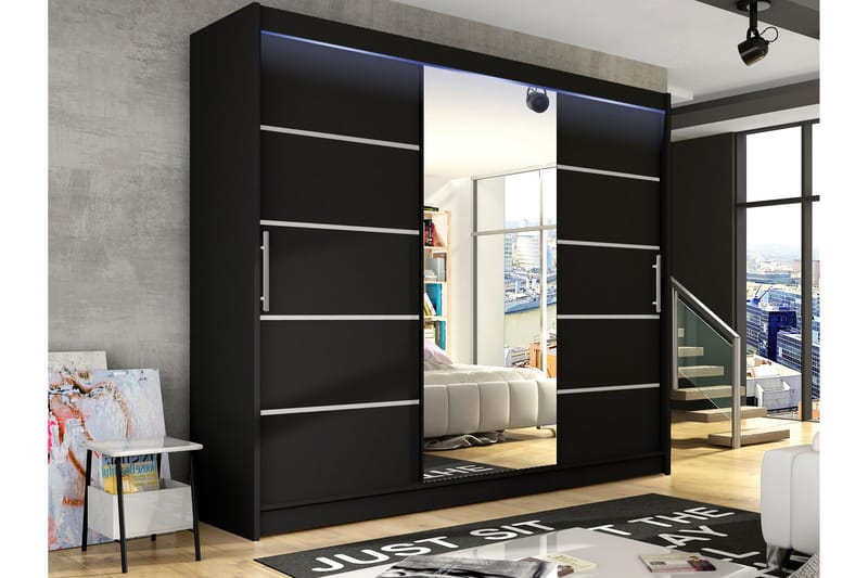 SIA Garderob med Spegel 250x215 cm Svart - Förvaring - Sko- & klädförvaring - Garderober & garderobssystem