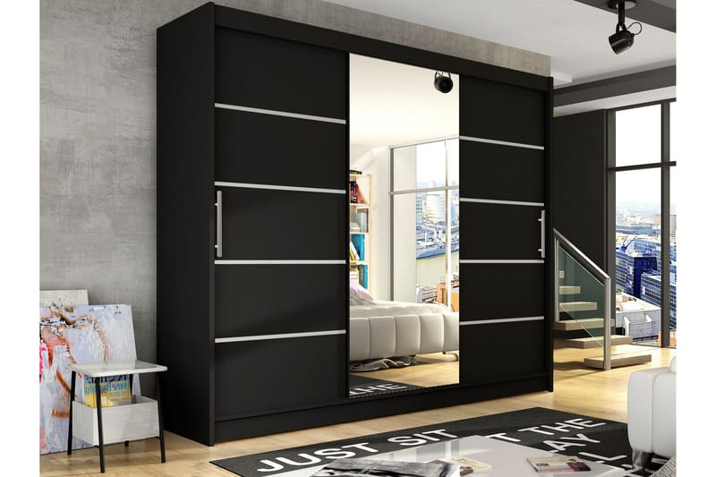 Sia Garderob med Spegel 250x215 cm - Svart - Förvaring - Sko- & klädförvaring - Garderober & garderobssystem