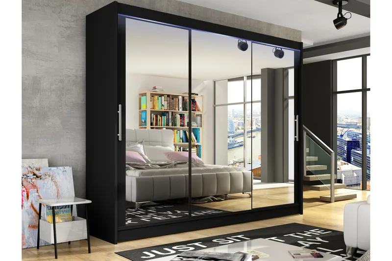 Sia Garderob med Spegel 250x215 cm - Svart - Förvaring - Sko- & klädförvaring - Garderober & garderobssystem