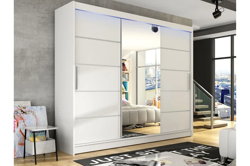 Sia Garderob med Spegel 250x215 cm - Vit - Förvaring - Sko- & klädförvaring - Garderober & garderobssystem