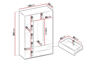Sigmana Garderob 130x201 cm - Brun - Förvaring - Sko- & klädförvaring - Garderober & garderobssystem