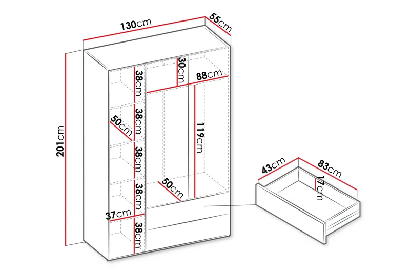Sigmana Garderob 130x201 cm - Brun - Förvaring - Sko- & klädförvaring - Garderober & garderobssystem