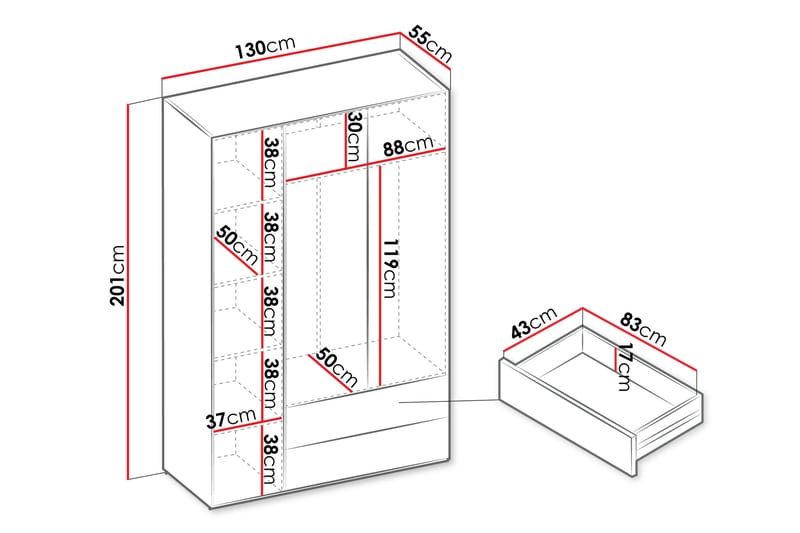 Sigmana Garderob 130x201 cm - Ljusgrå - Förvaring - Sko- & klädförvaring - Garderober & garderobssystem