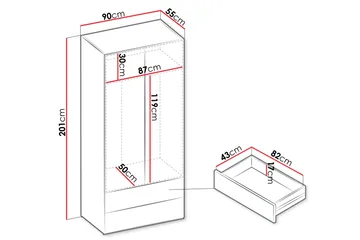 Sigmana Garderob 90x201 cm - Ljusgrå - Förvaring - Sko- & klädförvaring - Garderober & garderobssystem