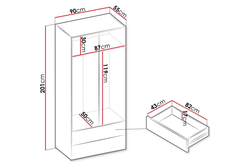 Sigmana Garderob 90x201 cm - Ljusgrå - Förvaring - Sko- & klädförvaring - Garderober & garderobssystem