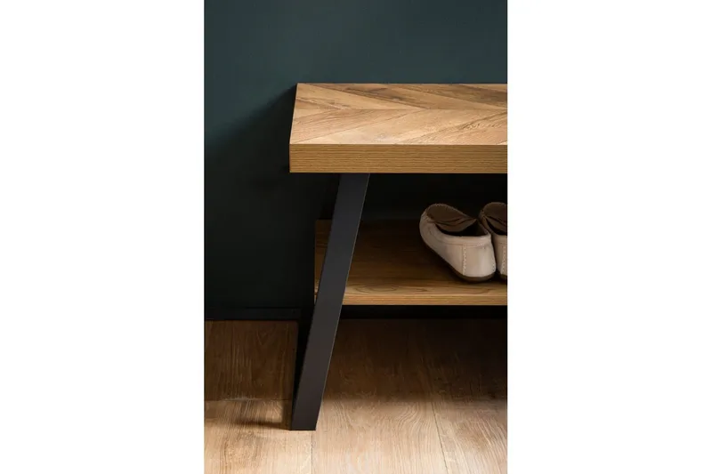 Bänk Wohnling Ekfiskbensdekor med hylla Stabil metallram Modern look - Förvaring - Sko- & klädförvaring - Skoförvaring - Bänk med skoförvaring