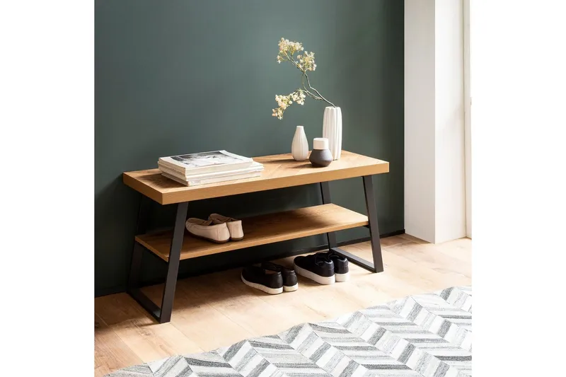 Bänk Wohnling Ekfiskbensdekor med hylla Stabil metallram Modern look - Förvaring - Sko- & klädförvaring - Skoförvaring