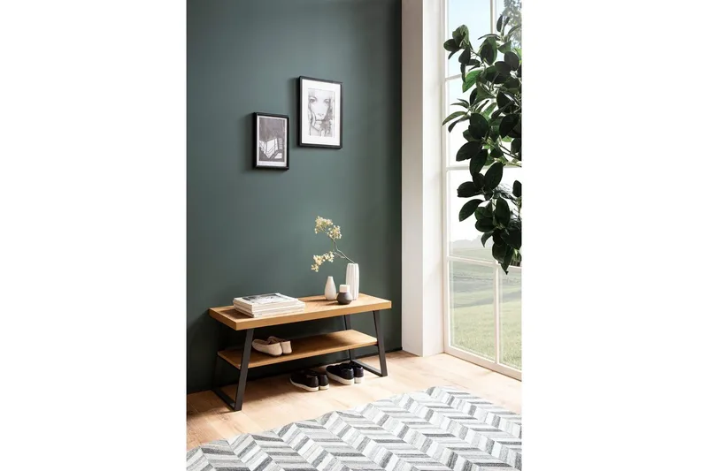 Bänk Wohnling Ekfiskbensdekor med hylla Stabil metallram Modern look - Förvaring - Sko- & klädförvaring - Skoförvaring - Bänk med skoförvaring