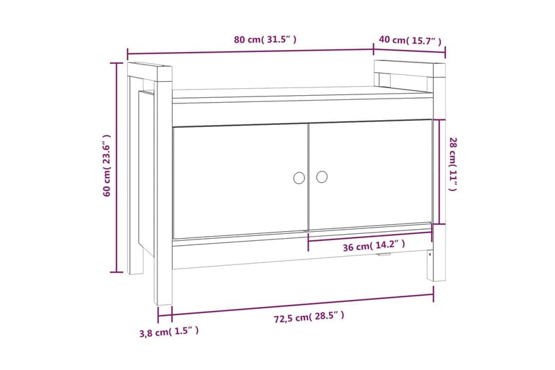 beBasic Skobänk 80x40x60 cm massiv furu - Skoförvaring - Bänk med skoförvaring