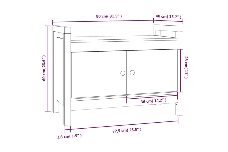 beBasic Skobänk grå 80x40x60 cm massiv furu - Skoförvaring - Bänk med skoförvaring