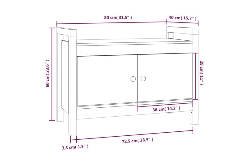 beBasic Skobänk vit 80x40x60 cm massiv furu - Förvaring - Sko- & klädförvaring - Skoförvaring