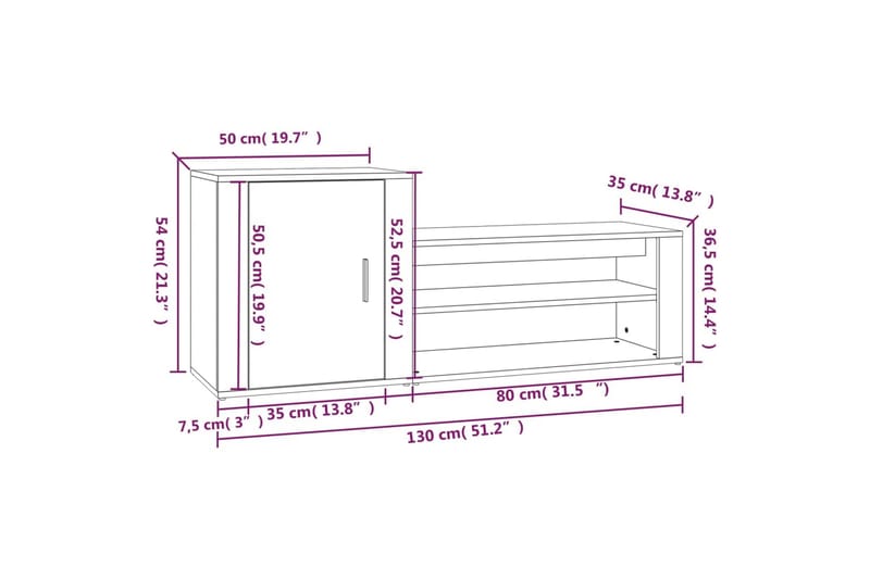 beBasic Skohylla sonoma-ek 130x35x54 cm konstruerat trä - Skoförvaring - Skohylla & skoställ