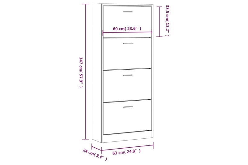 beBasic Skohylla sonoma-ek 63x24x147 cm konstruerat trä - Skoförvaring - Skohylla & skoställ