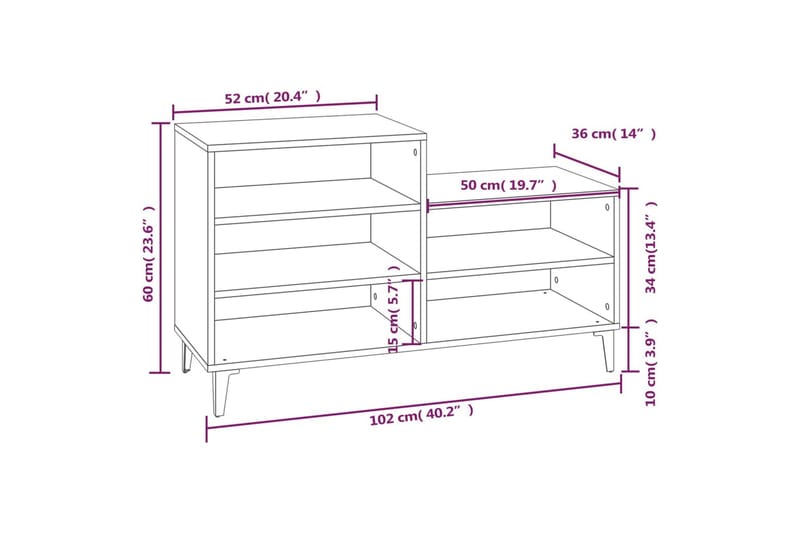 beBasic Skoskåp betonggrå 102x36x60 cm konstruerat trä - Förvaring - Sko- & klädförvaring - Skoförvaring