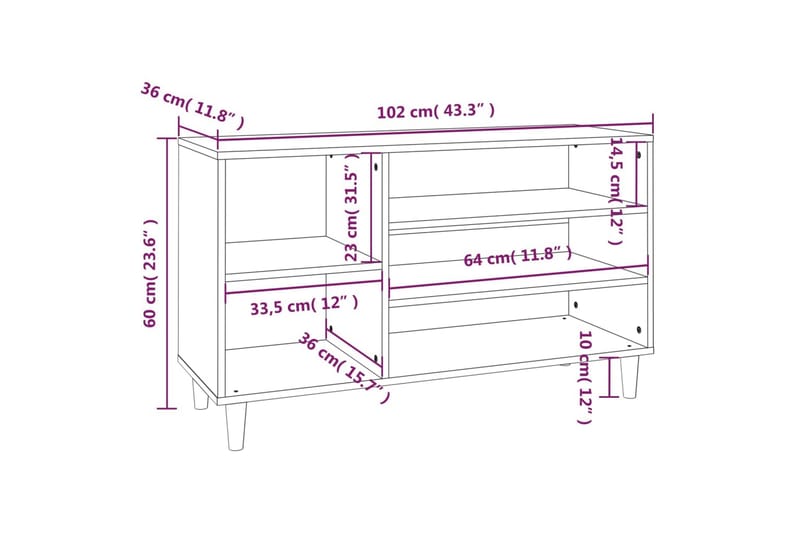 beBasic Skoskåp betonggrå 102x36x60 cm konstruerat trä - Förvaring - Sko- & klädförvaring - Skoförvaring