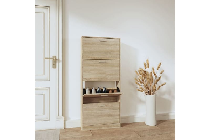 beBasic Skoskåp ek 59x17x150 cm konstruerat trä - Förvaring - Sko- & klädförvaring - Skoförvaring