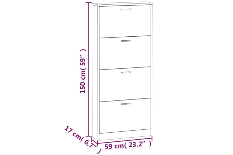 beBasic Skoskåp ek 59x17x150 cm konstruerat trä - Förvaring - Sko- & klädförvaring - Skoförvaring