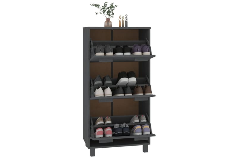 beBasic Skoskåp mörkgrå 59,5x35x117 cm massiv furu - Förvaring - Sko- & klädförvaring - Skoförvaring