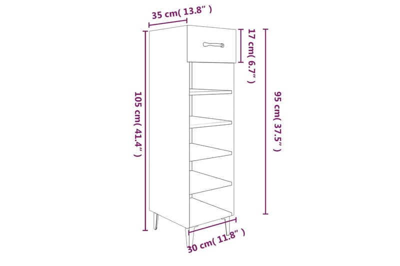 beBasic Skoskåp sonoma-ek 30x35x105 cm konstruerat trä - Förvaring - Sko- & klädförvaring - Skoförvaring