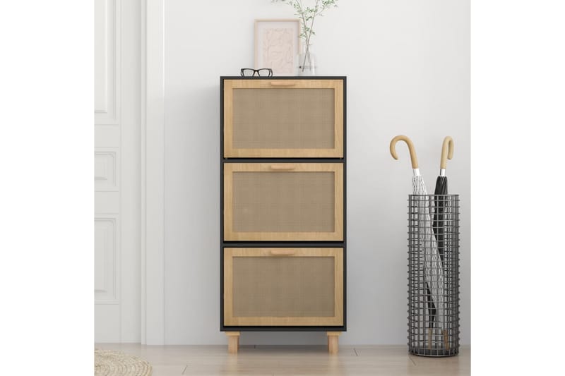 beBasic Skoskåp svart 52x25x115 cm konstruerat trä & naturlig rotting - Förvaring - Sko- & klädförvaring - Skoförvaring