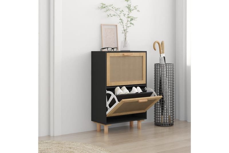 beBasic Skoskåp svart 52x25x80 cm konstruerat trä & naturlig rotting - Förvaring - Sko- & klädförvaring - Skoförvaring