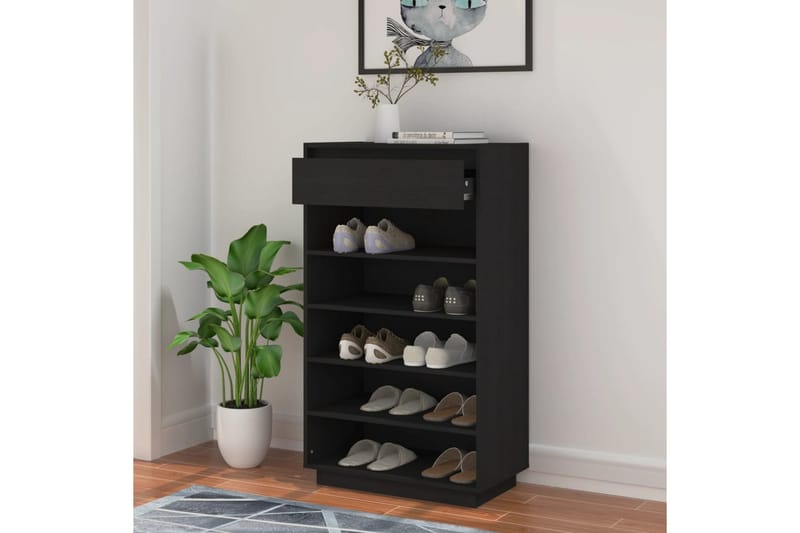beBasic Skoskåp svart 60x34x105 cm massiv furu - Förvaring - Sko- & klädförvaring - Skoförvaring