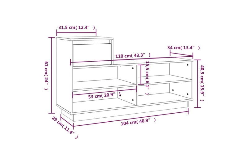 beBasic Skoskåp vit 110x34x61 cm massiv furu - Förvaring - Sko- & klädförvaring - Skoförvaring