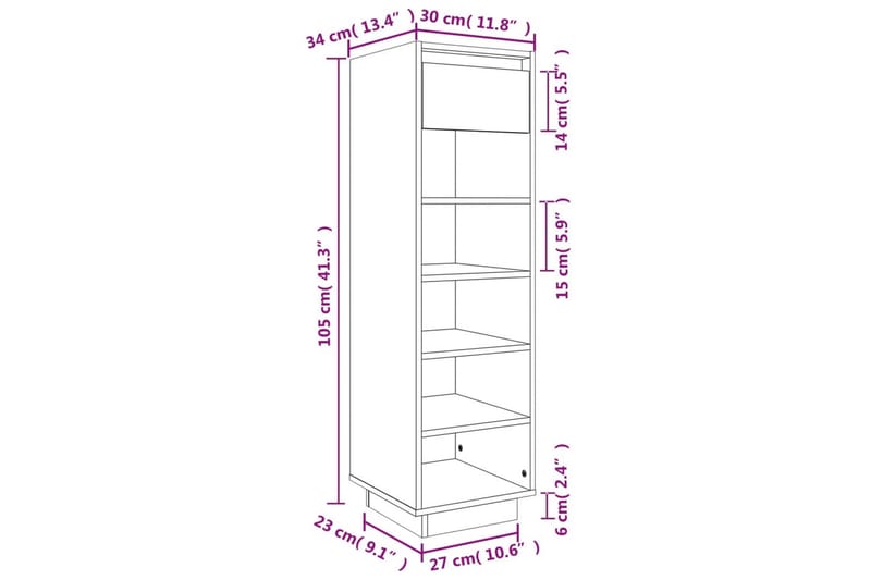 beBasic Skoskåp vit 34x30x105 cm massiv furu - Förvaring - Sko- & klädförvaring - Skoförvaring