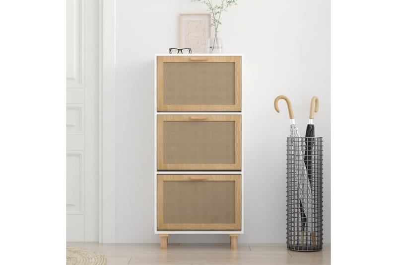 beBasic Skoskåp Vit 52x25x115 cm konstruerat trä & naturlig rotting - Förvaring - Sko- & klädförvaring - Skoförvaring