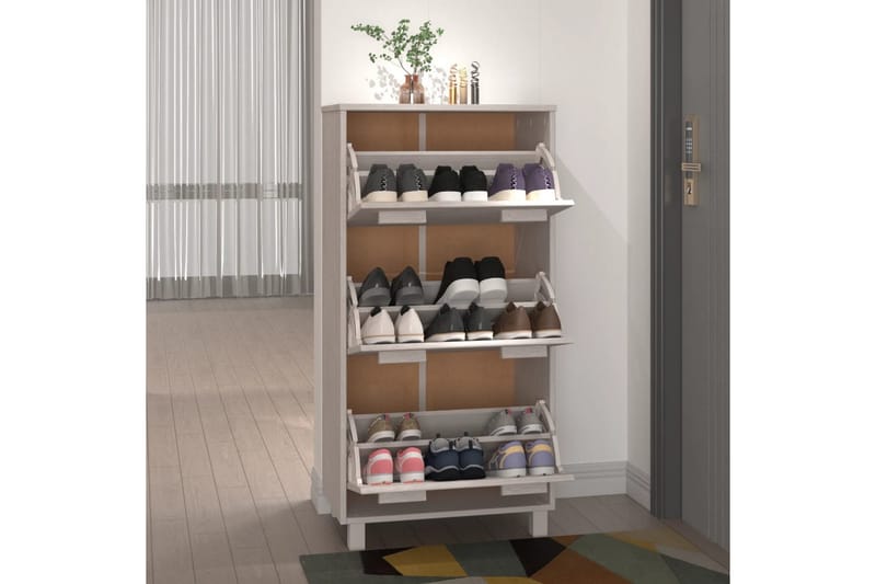beBasic Skoskåp vit 59,5x35x117 cm massiv furu - Förvaring - Sko- & klädf�örvaring - Skoförvaring