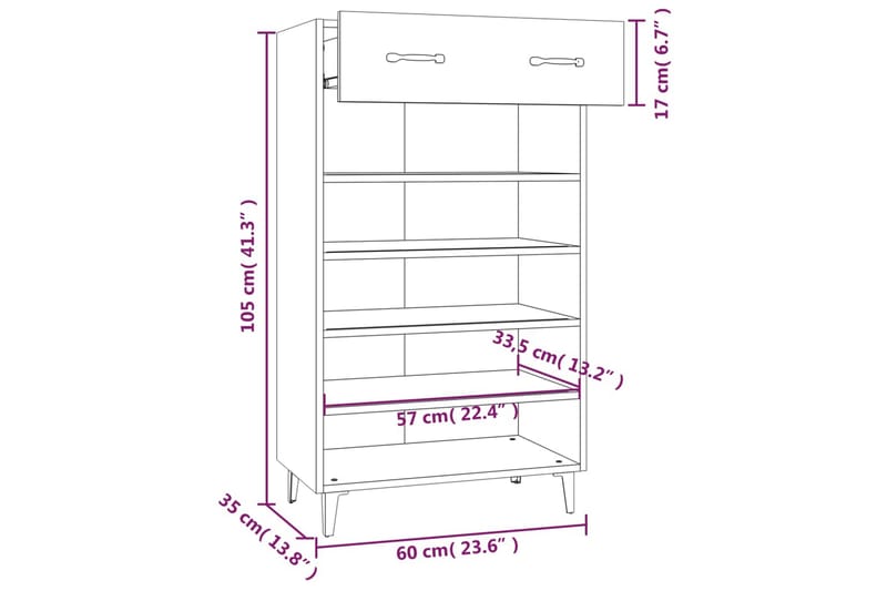 beBasic Skoskåp vit 60x35x105 cm konstruerat trä - Förvaring - Sko- & klädförvaring - Skoförvaring