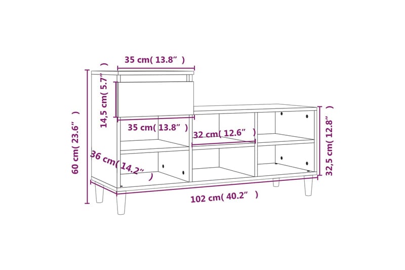 beBasic Skoskåp vit högglans 102x36x60 cm konstruerat trä - Skoförvaring - Skoskåp