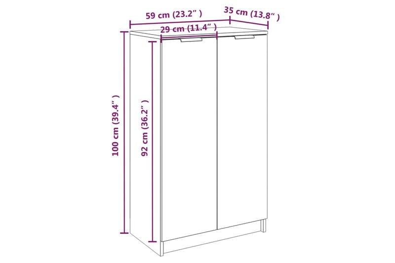 beBasic Skoskåp vit högglans 59x35x100 cm konstruerat trä - Skoförvaring - Skoskåp