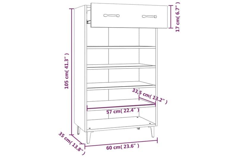 beBasic Skoskåp vit högglans 60x35x105 cm konstruerat trä - Förvaring - Sko- & klädförvaring - Skoförvaring