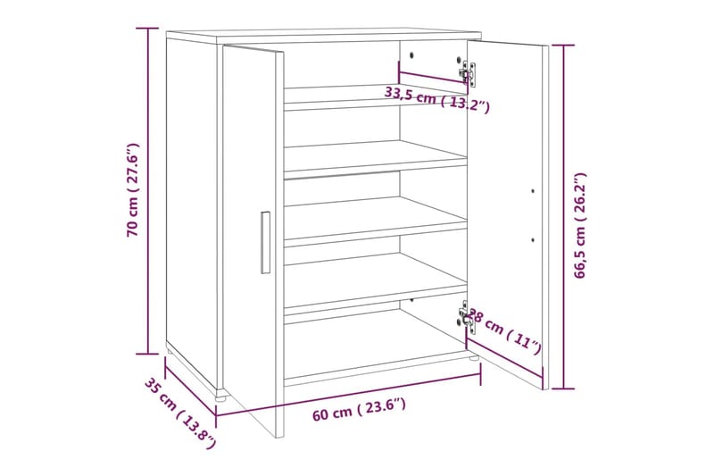 beBasic Skoställ brun ek 60x35x70 cm konstruerat trä - Skoförvaring - Skohylla & skoställ