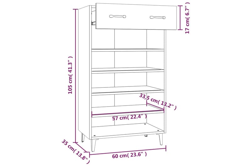 beBasic Skoställ grå sonoma 60x35x105 cm konstruerat trä - Skoförvaring - Skohylla & skoställ