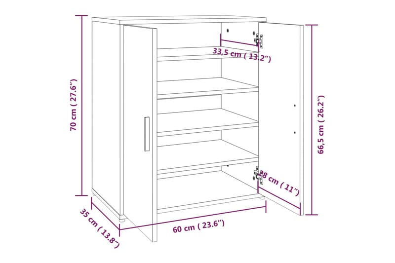 beBasic Skoställ grå sonoma 60x35x70 cm konstruerat trä - Skoförvaring - Skohylla & skoställ