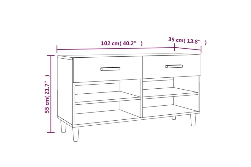beBasic Skoställ rökfärgad ek 102x35x55 cm konstruerat trä - Förvaring - Sko- & klädförvaring - Skoförvaring