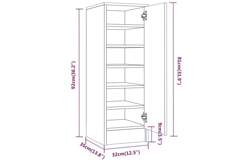 beBasic Skoställ rökfärgad ek 32x35x92 cm konstruerat trä - Förvaring - Sko- & klädförvaring - Skoförvaring