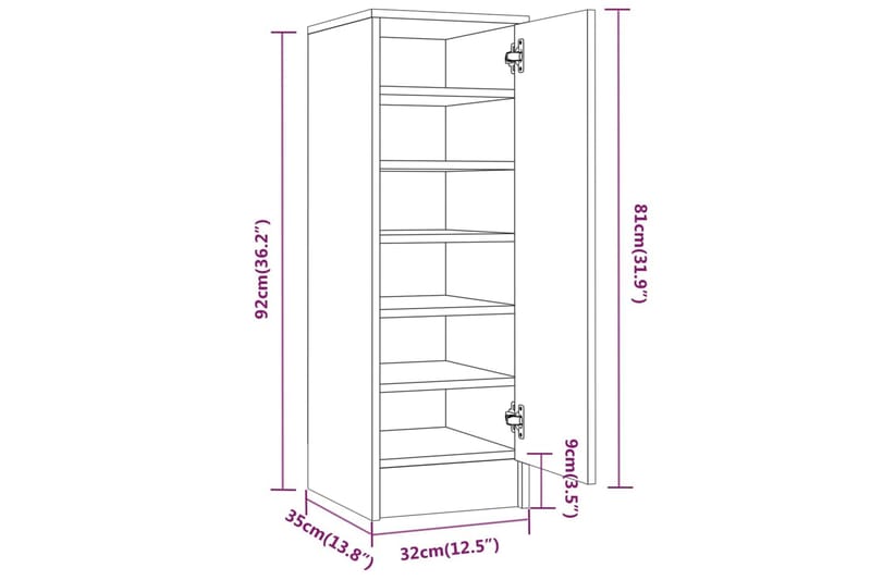 beBasic Skoställ rökfärgad ek 32x35x92 cm konstruerat trä - Skoförvaring - Skohylla & skoställ