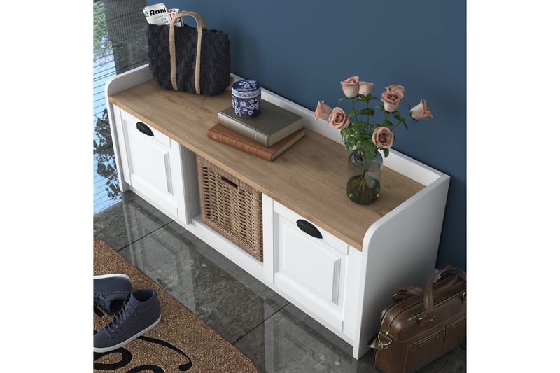 Caraway Skobänk 120x45 cm Vit/Brun - Hanah Home - Förvaring - Sko- & klädförvaring - Skoförvaring - Bänk med skoförvaring