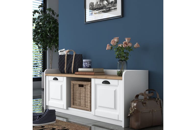 Caraway Skobänk 120x45 cm Vit/Brun - Hanah Home - Förvaring - Sko- & klädförvaring - Skoförvaring - Bänk med skoförvaring