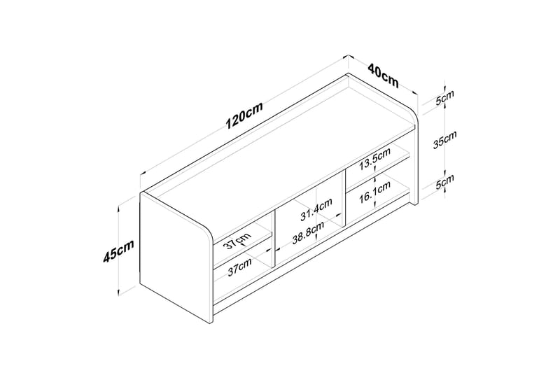 Caraway Skobänk 120x45 cm Vit/Brun - Hanah Home - Förvaring - Sko- & klädförvaring - Skoförvaring - Bänk med skoförvaring