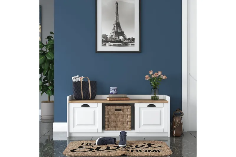 Caraway Skobänk 120x45 cm Vit/Brun - Hanah Home - Förvaring - Sko- & klädförvaring - Skoförvaring