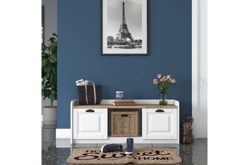 Caraway Skobänk 120x45 cm Vit/Brun - Hanah Home - Förvaring - Sko- & klädförvaring - Skoförvaring - Bänk med skoförvaring