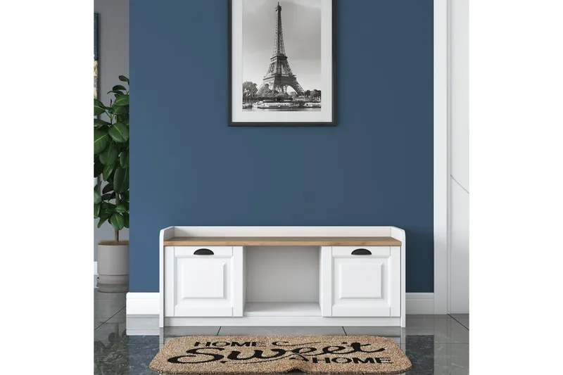 Caraway Skobänk 120x45 cm Vit/Brun - Hanah Home - Förvaring - Sko- & klädförvaring - Skoförvaring