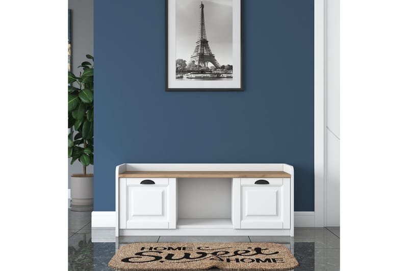 Caraway Skobänk 120x45 cm Vit/Brun - Hanah Home - Förvaring - Sko- & klädförvaring - Skoförvaring - Bänk med skoförvaring