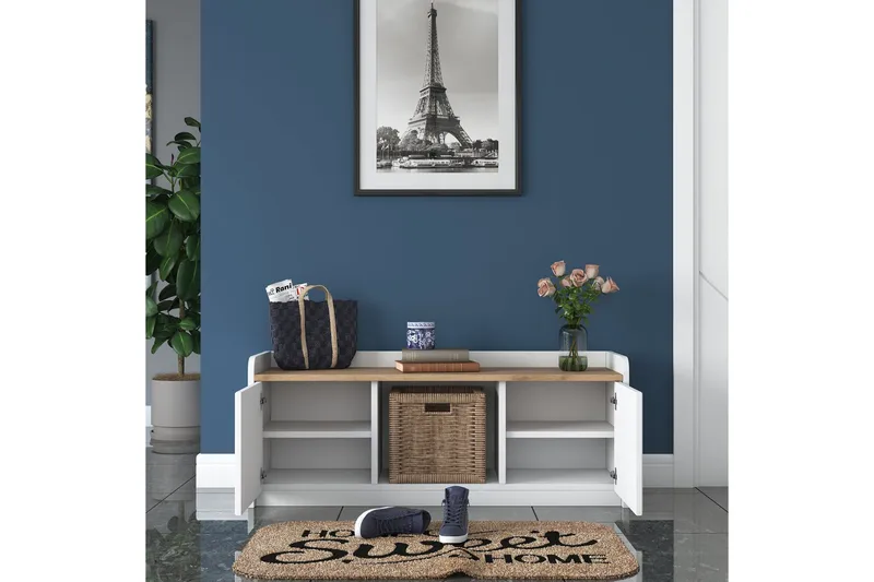 Caraway Skobänk 120x45 cm Vit/Brun - Hanah Home - Förvaring - Sko- & klädförvaring - Skoförvaring