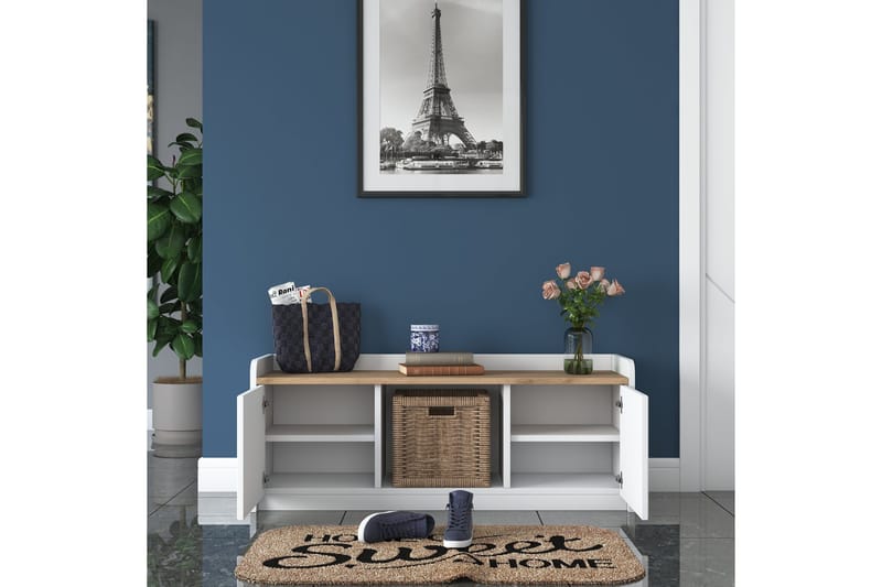 Caraway Skobänk 120x45 cm Vit/Brun - Hanah Home - Förvaring - Sko- & klädförvaring - Skoförvaring - Bänk med skoförvaring