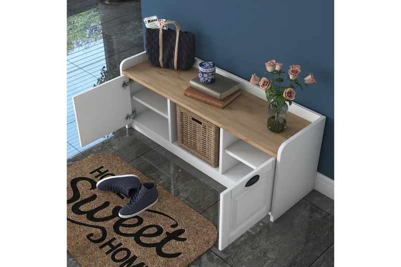 Caraway Skobänk 120x45 cm Vit/Brun - Hanah Home - Förvaring - Sko- & klädförvaring - Skoförvaring